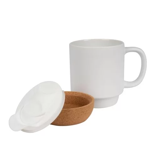 Tasse en céramique avec socle en liège amovible, Sublistar® Coating avec couvercle en plastique – Image 2