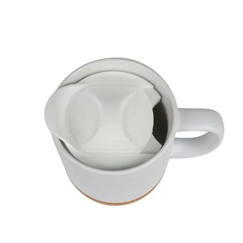 Tasse en céramique avec socle en liège amovible, Sublistar® Coating avec couvercle en plastique – Image 3