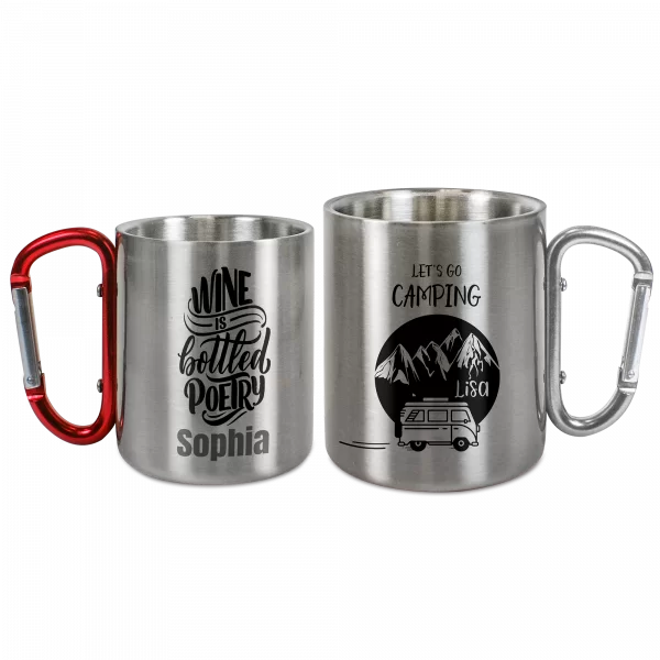 Tasses en inox inoxydable TREK- avec mousqueton 8oz /10 oz